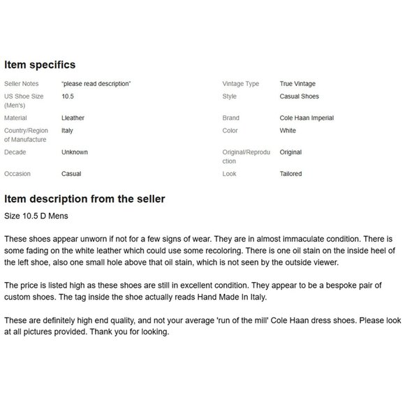 Vintage Bespoke Cole Haan Black White Leather Spectators 9.5 Italian Dress Shoes - Picture 15 of 15